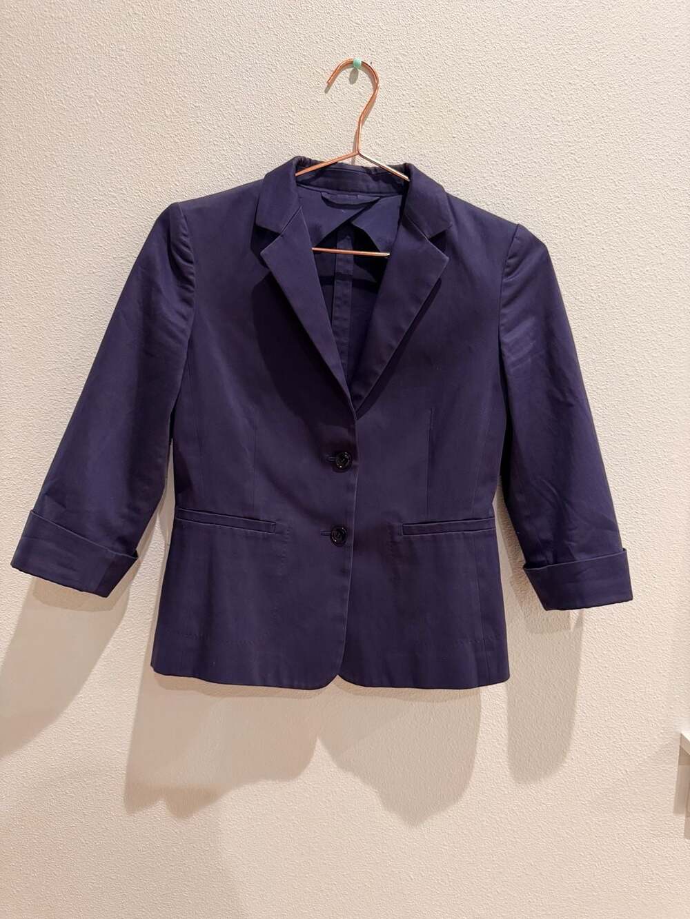 Max Mara Navy Cotton Blend Two-Button Cropped Sleeve Blazer  Jacket  4